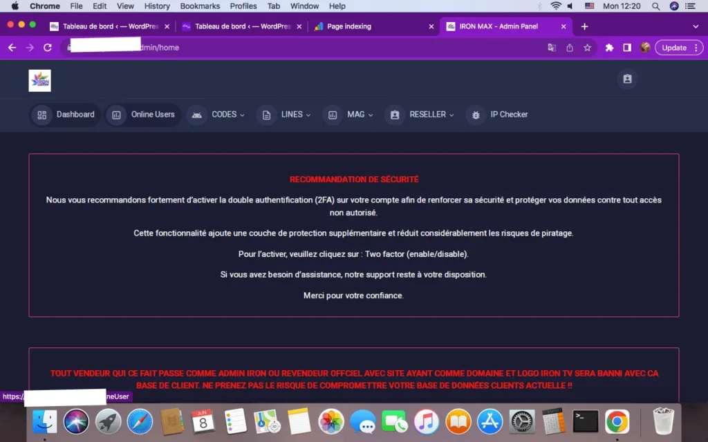 panel revendeur Iron TV Pro